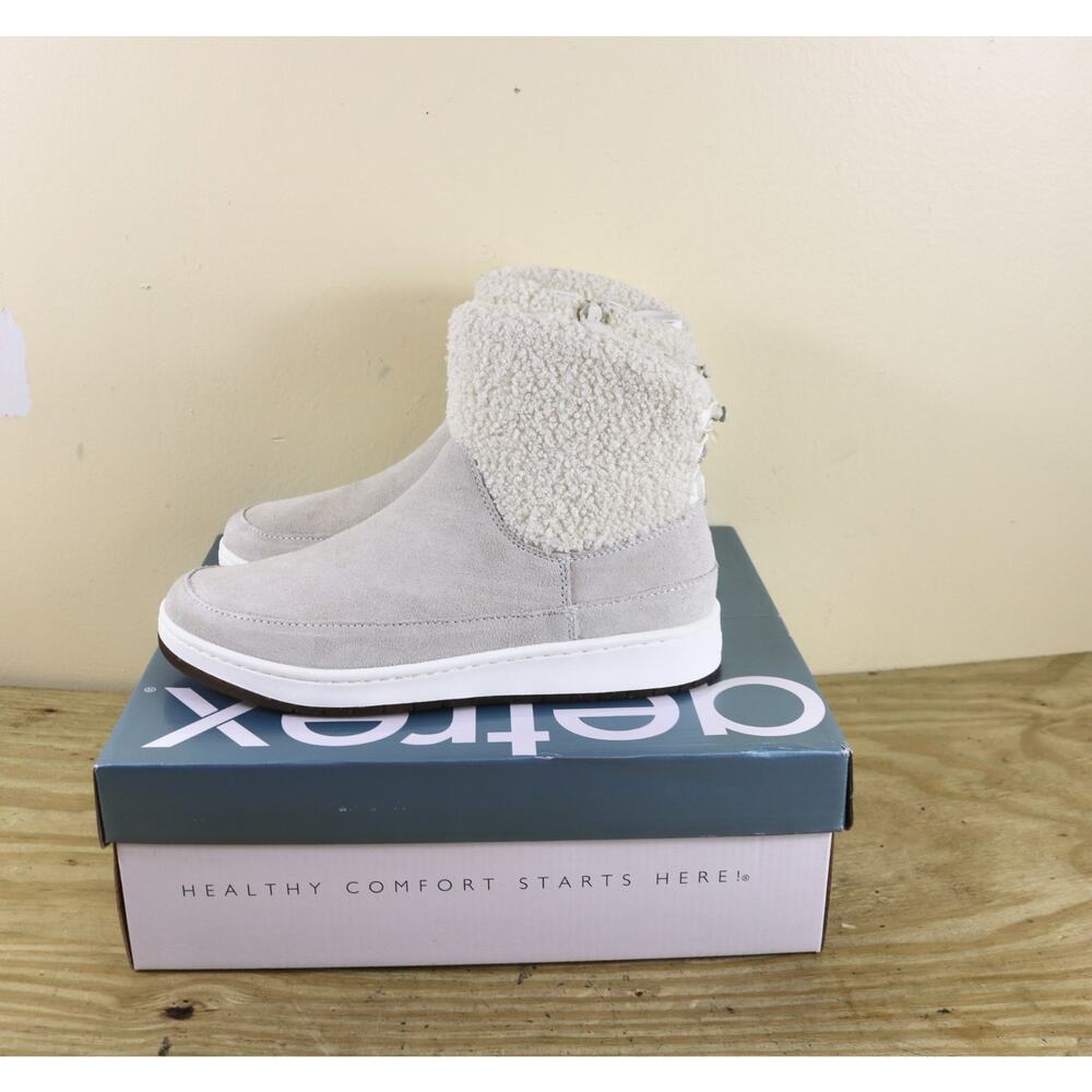 New Aetrex Boots 7.5 Winnie Winter White Suede Waterproof Ankle Sherpa Ankle